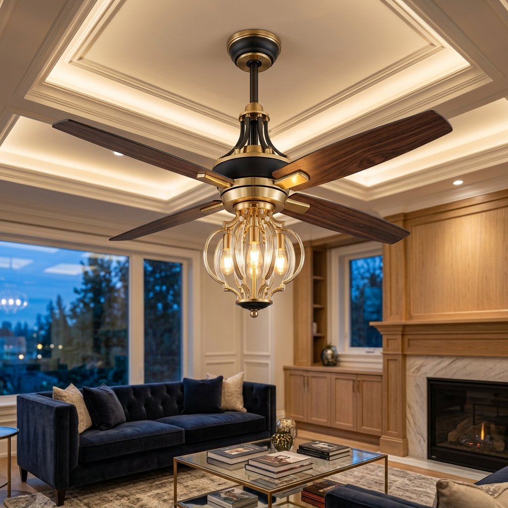 Premium decorative ceiling fan with metallic gold finish for export